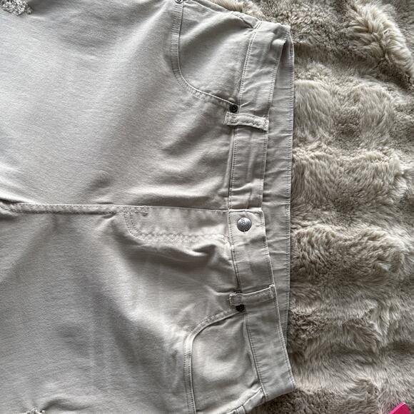 HUE Ripped Tan Denim Hi-Rise Jeans Pull On Preowned Size Large See Photos - Picture 6 of 8